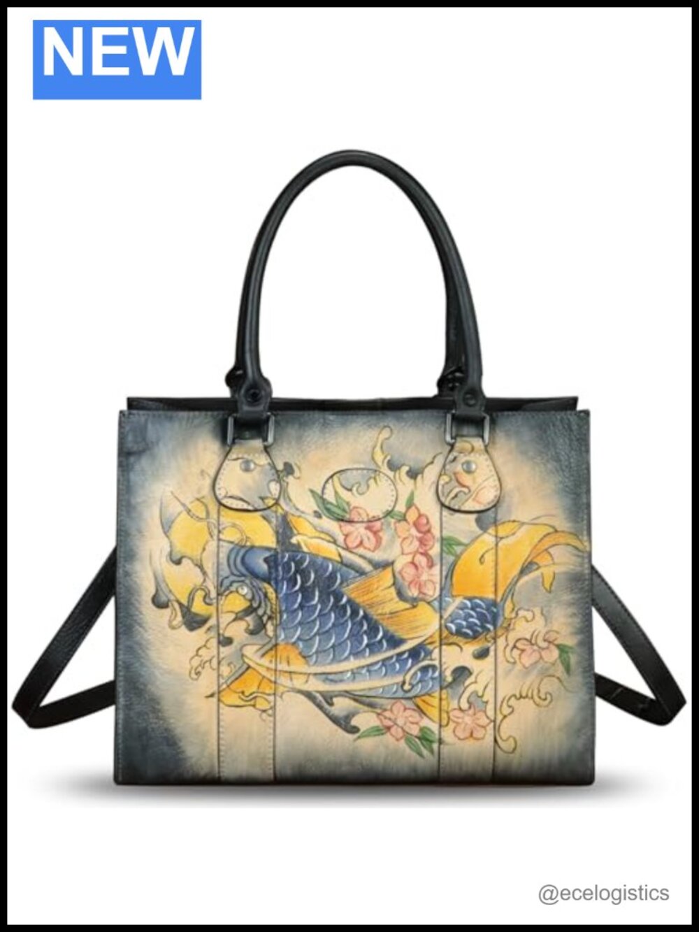 Genuine Leather Hand Painted Satchel Handbag Women Work Tote Crossbody